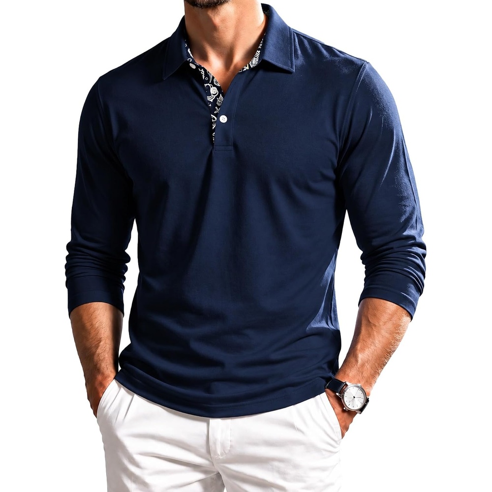 image:imageZITY Mens Long Sleeve Polo Shirts Casual Collared Golf ShirtsNavy