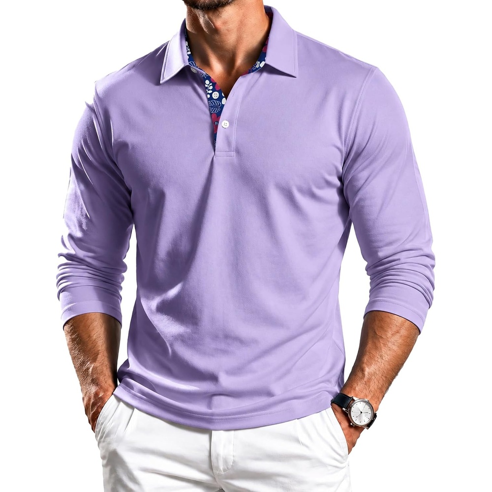 image:imageZITY Mens Long Sleeve Polo Shirts Casual Collared Golf ShirtsPurple