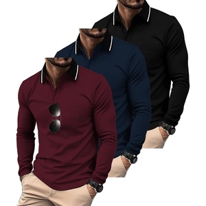 ZITY 3 Pack Men Polo Shirts with Pocket Long Sleeve Athletic T-Shirts(Black Winered Navy)
