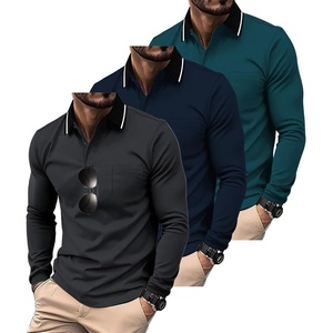 ZITY 3 Pack Men Polo Shirts with Pocket Long Sleeve Athletic T-Shirts(Grey Navy Duckblue)