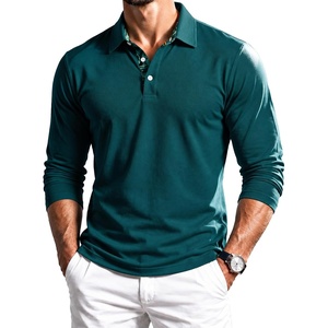 ZITY Mens Long Sleeve Polo Shirts Casual Collared Golf Shirts(Dark Blue Green)