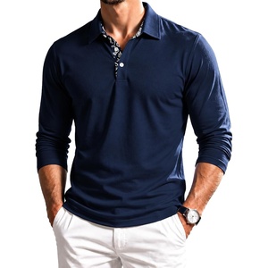 ZITY Mens Long Sleeve Polo Shirts Casual Collared Golf Shirts(Navy)
