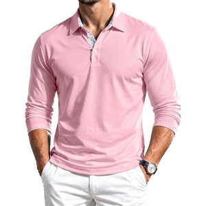 ZITY Mens Long Sleeve Polo Shirts Casual Collared Golf Shirts(Pink)