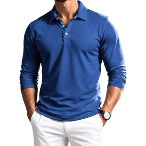 ZITY Mens Long Sleeve Polo Shirts Casual Collared Golf Shirts(Prussian Blue)