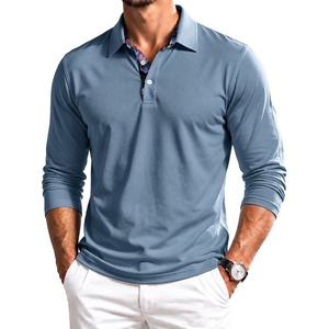 ZITY Mens Long Sleeve Polo Shirts Casual Collared Golf Shirts(Smog Blue)