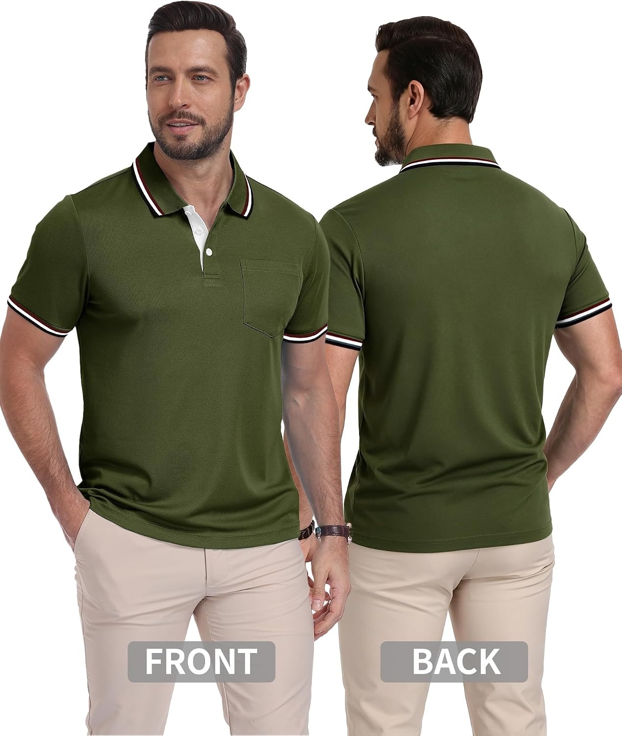 image:imageZITY Mens Polo Shirts with Pocket Moisture Wicking Collared Golf ShirtsArmy Green