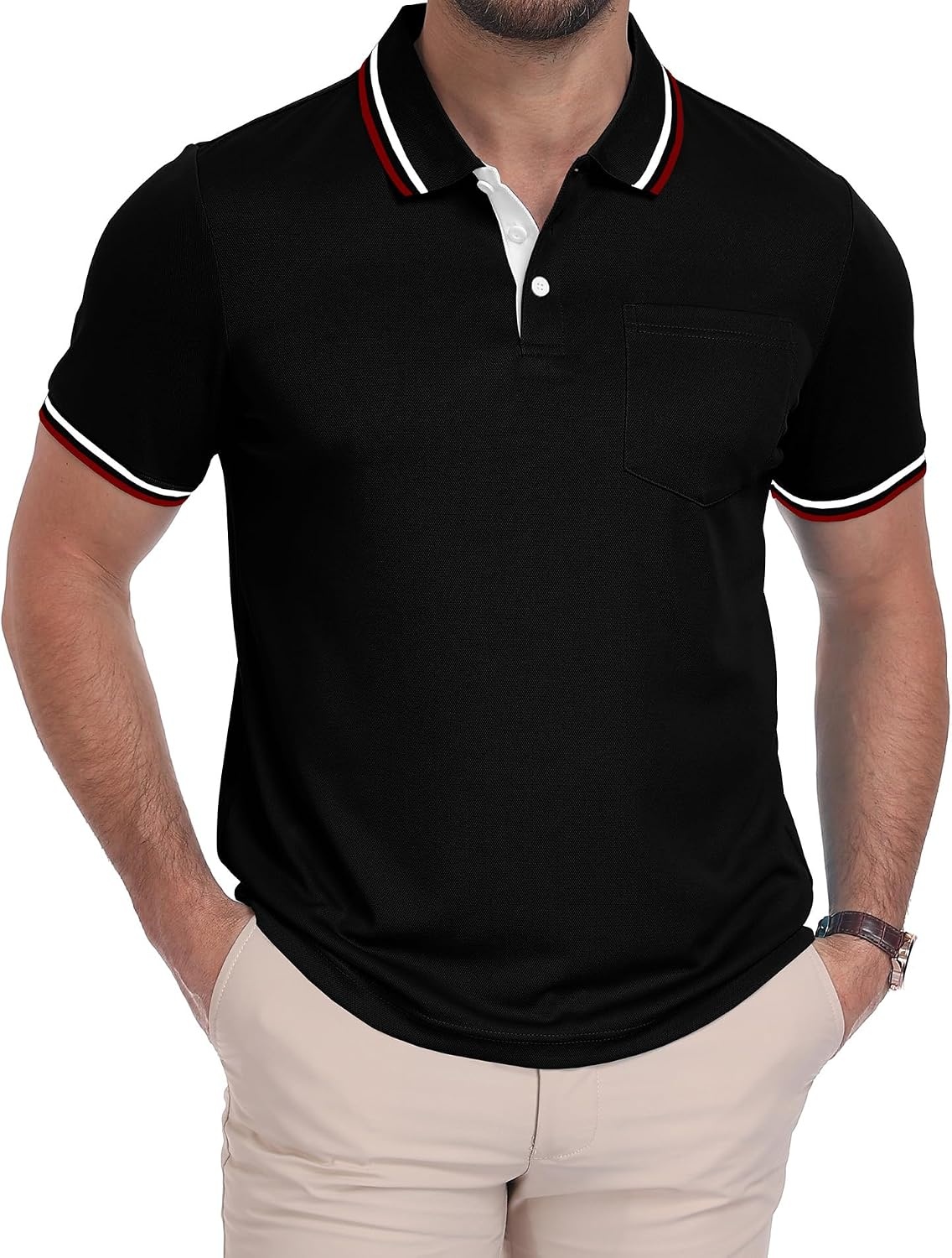 image:imageZITY Mens Polo Shirts with Pocket Moisture Wicking Collared Golf ShirtsBlack