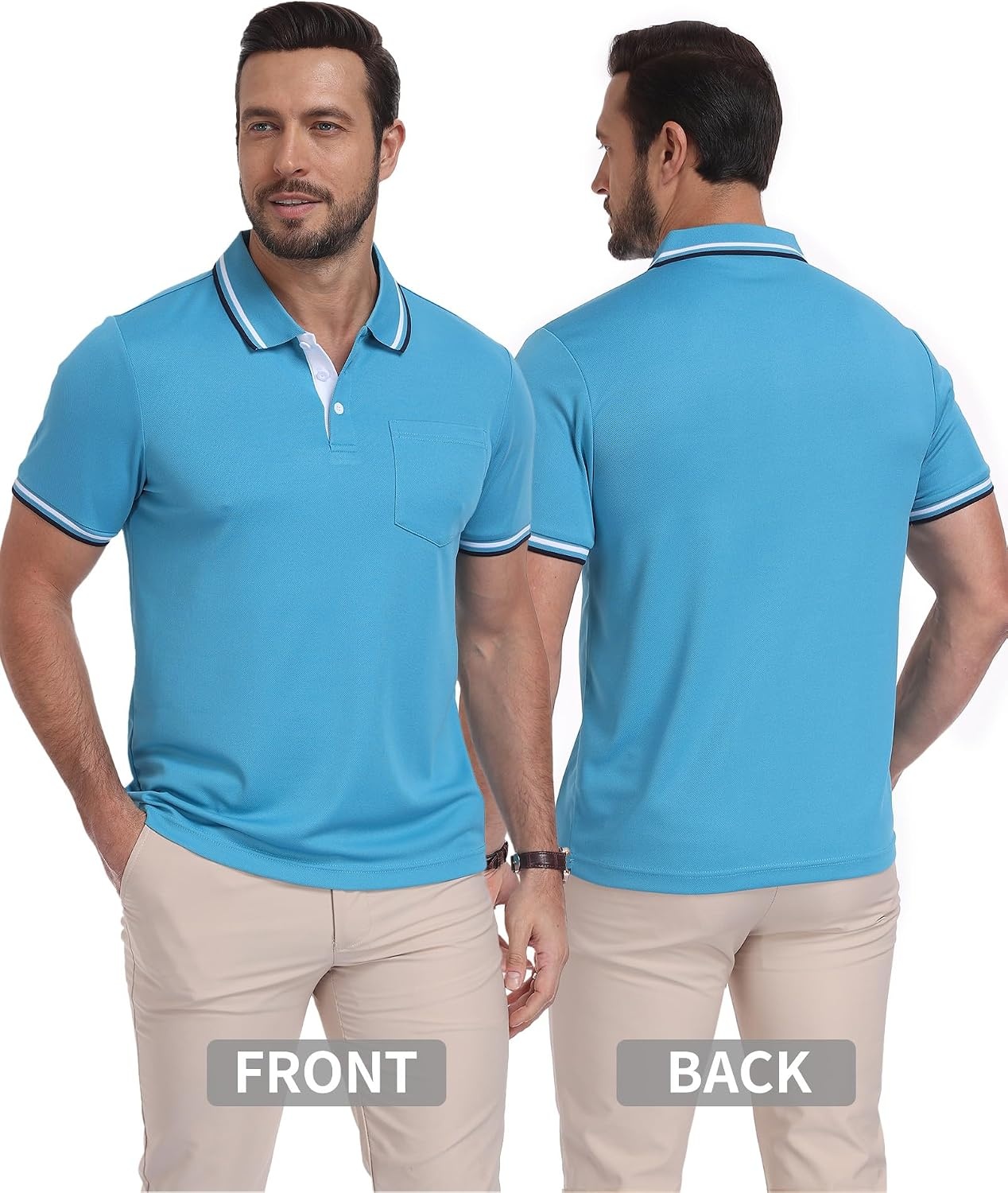 image:imageZITY Mens Polo Shirts with Pocket Moisture Wicking Collared Golf ShirtsBlue Green
