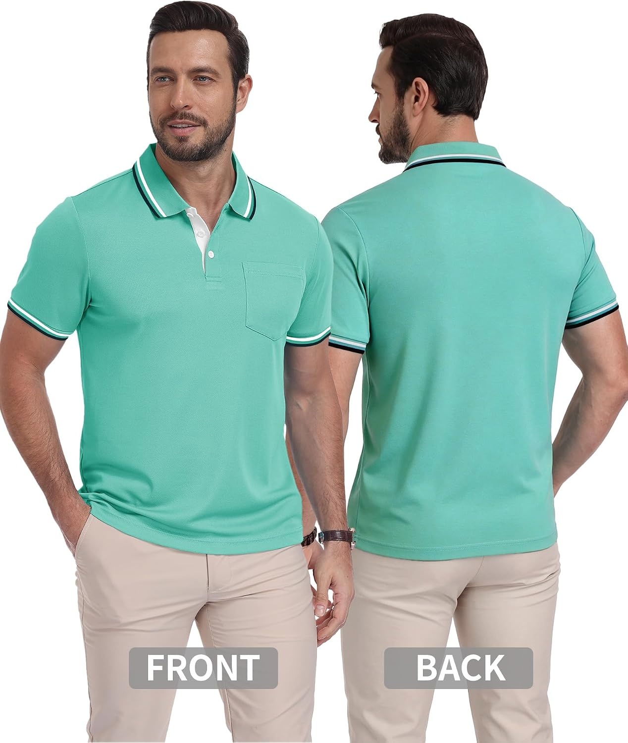 image:imageZITY Mens Polo Shirts with Pocket Moisture Wicking Collared Golf ShirtsEmerald Blue