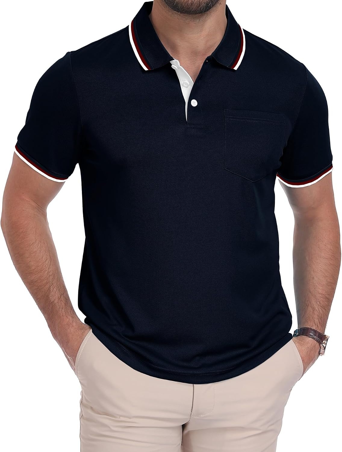 image:imageZITY Mens Polo Shirts with Pocket Moisture Wicking Collared Golf ShirtsNavy