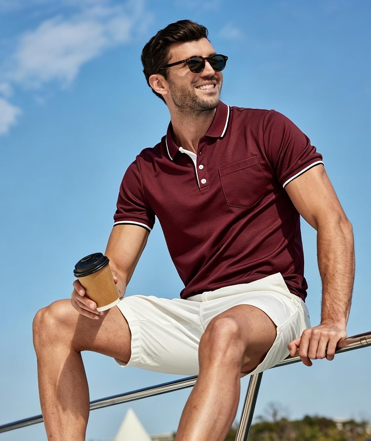 image:imageZITY Mens Polo Shirts with Pocket Moisture Wicking Collared Golf ShirtsWine Red