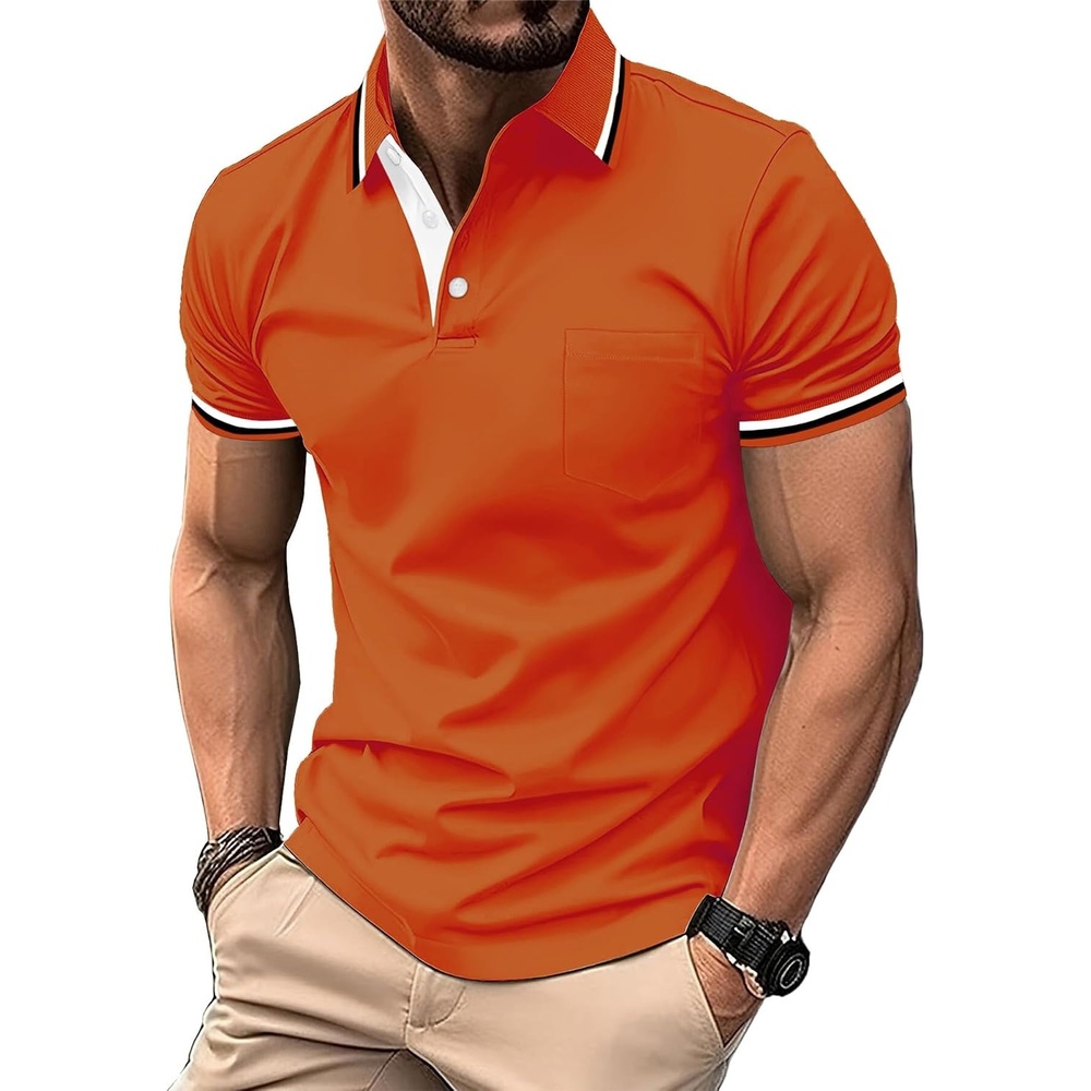 image:imageZITY Mens Polo Shirts with Pocket Moisture Wicking Collared Golf ShirtsDeep Orange