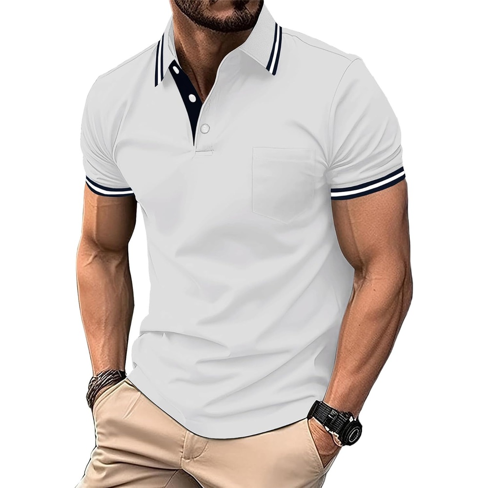 image:imageZITY Mens Polo Shirts with Pocket Moisture Wicking Collared Golf ShirtsWhite
