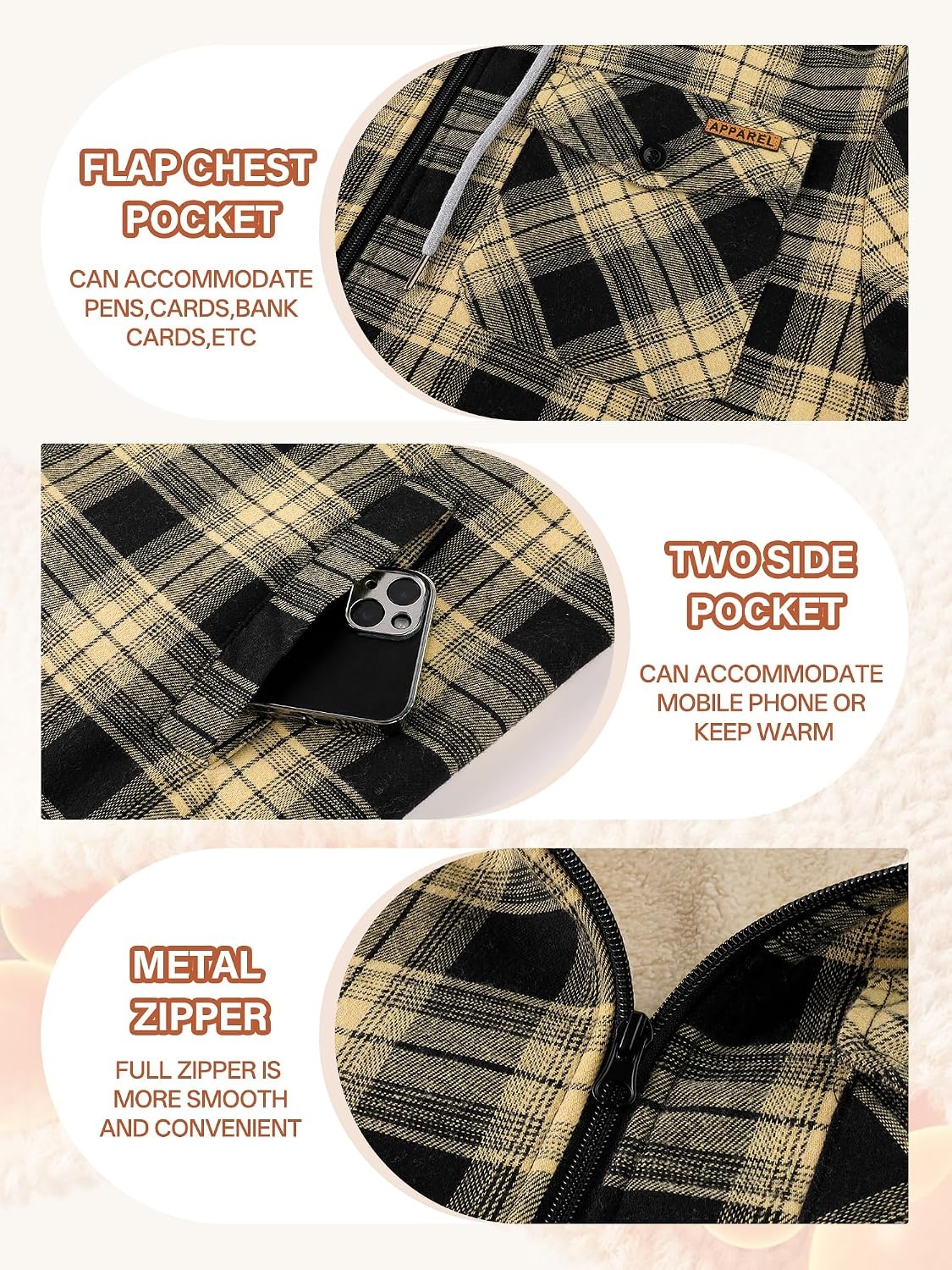 image:imageZITY Mens Flannel Shirt Jacket Plaid Cotton Hoodie Coat