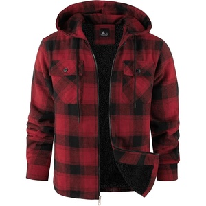 ZITY Mens Flannel Jacket Sherpa Lined Fleece Plaid Hoodie Zip Up Sweatshirt