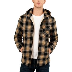 ZITY Men’s Flannel Shirt Jacket Plaid Cotton Hoodie Coat