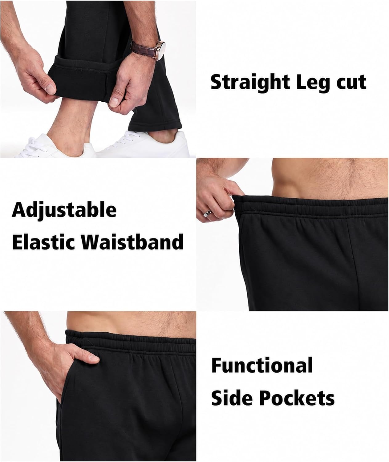 image:image3 Pack Mens Open Bottom Sweatpants Athletic Lounge Pants with PocketsArmygreennavyblacklightgreydarkgrey