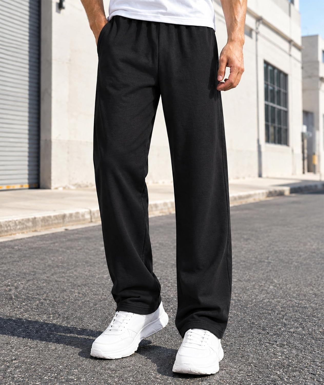 image:image3 Pack Mens Open Bottom Sweatpants Athletic Lounge Pants with PocketsBlackblackblack