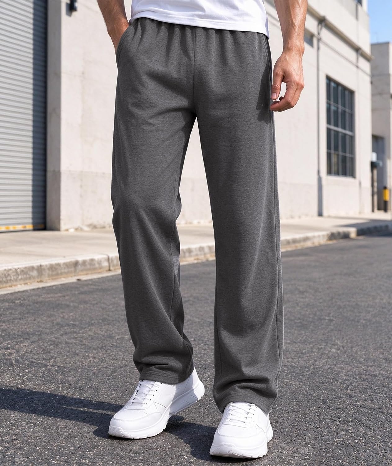 image:image3 Pack Mens Open Bottom Sweatpants Athletic Lounge Pants with PocketsBlackdarkgreylightgrey