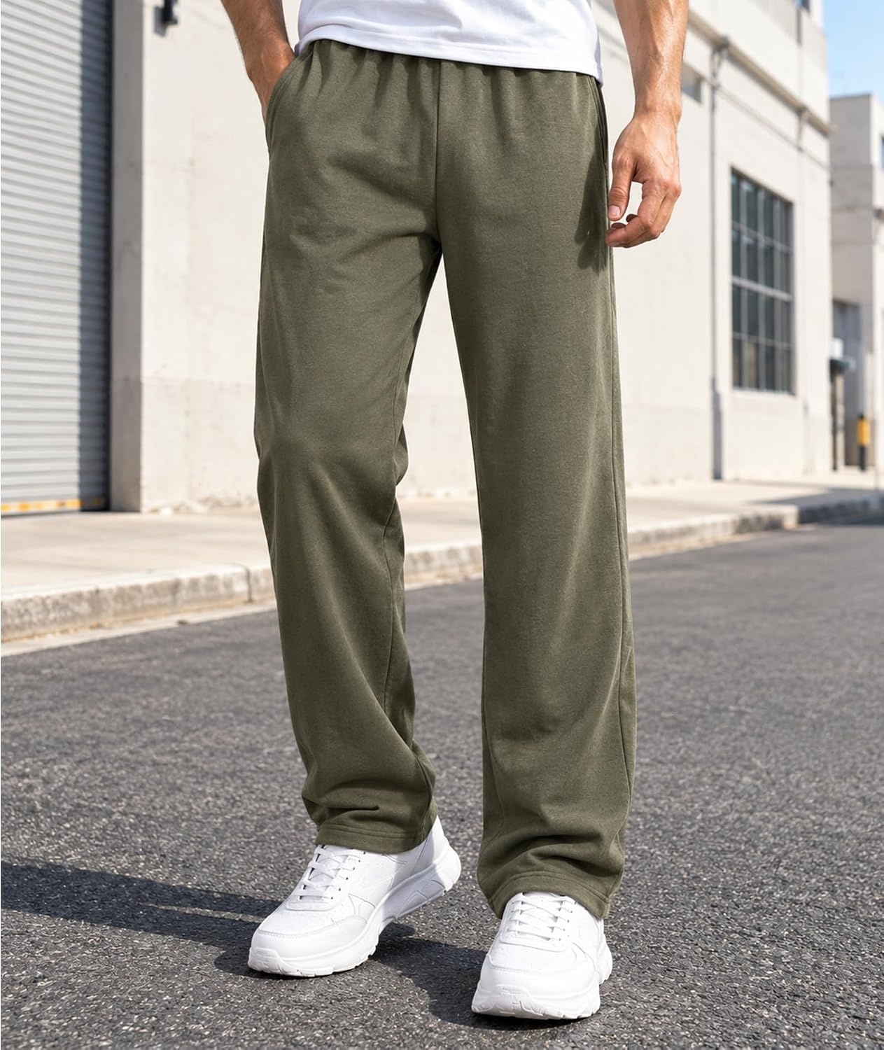 image:image3 Pack Mens Open Bottom Sweatpants Athletic Lounge Pants with PocketsBlacklightgreyarmygreen