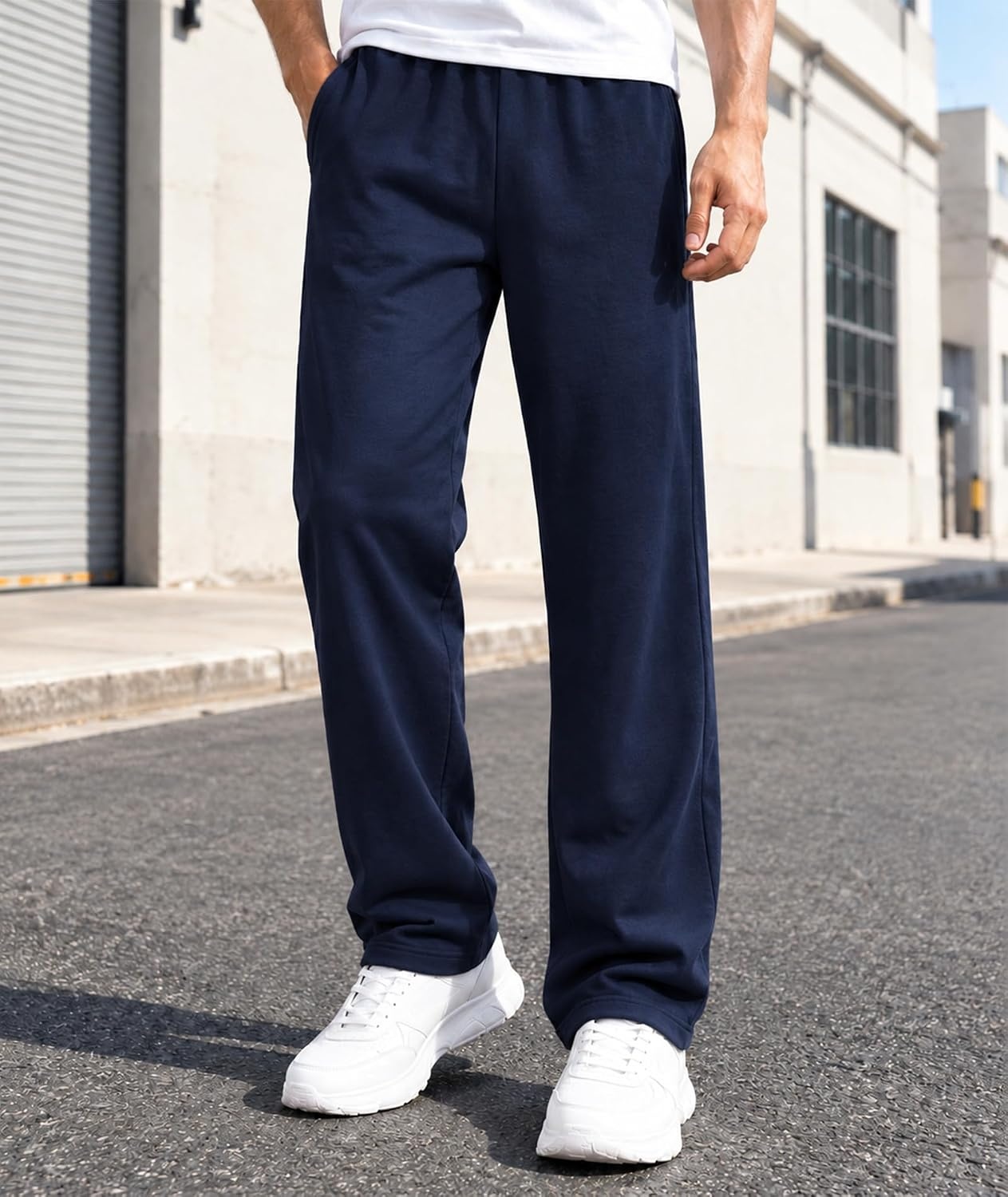 image:image3 Pack Mens Open Bottom Sweatpants Athletic Lounge Pants with PocketsBlacknavydarkgrey