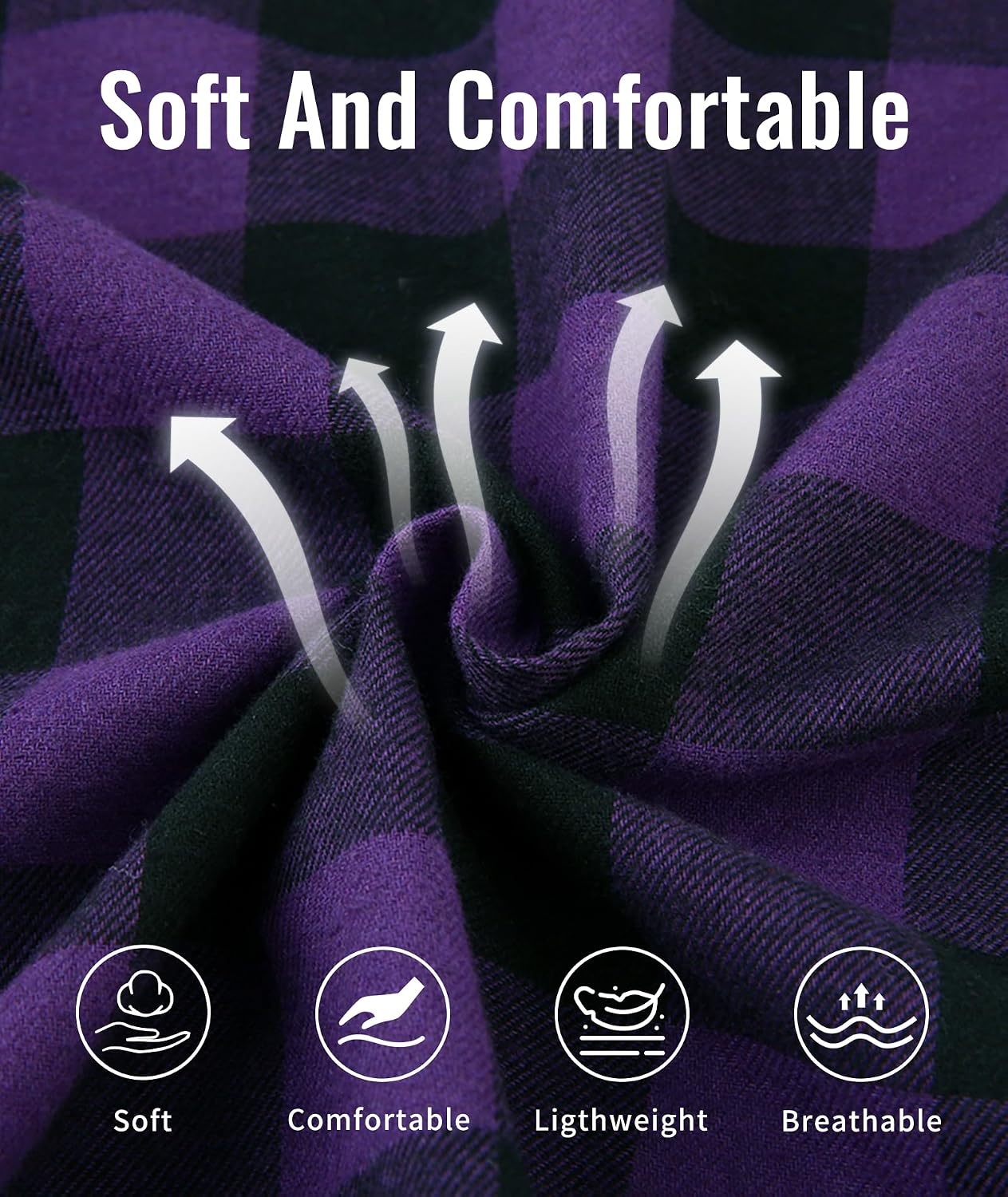 image:imageMens Flannel Hoodie Lightweight Button Down Long Sleeve Shirts with PocketPurple