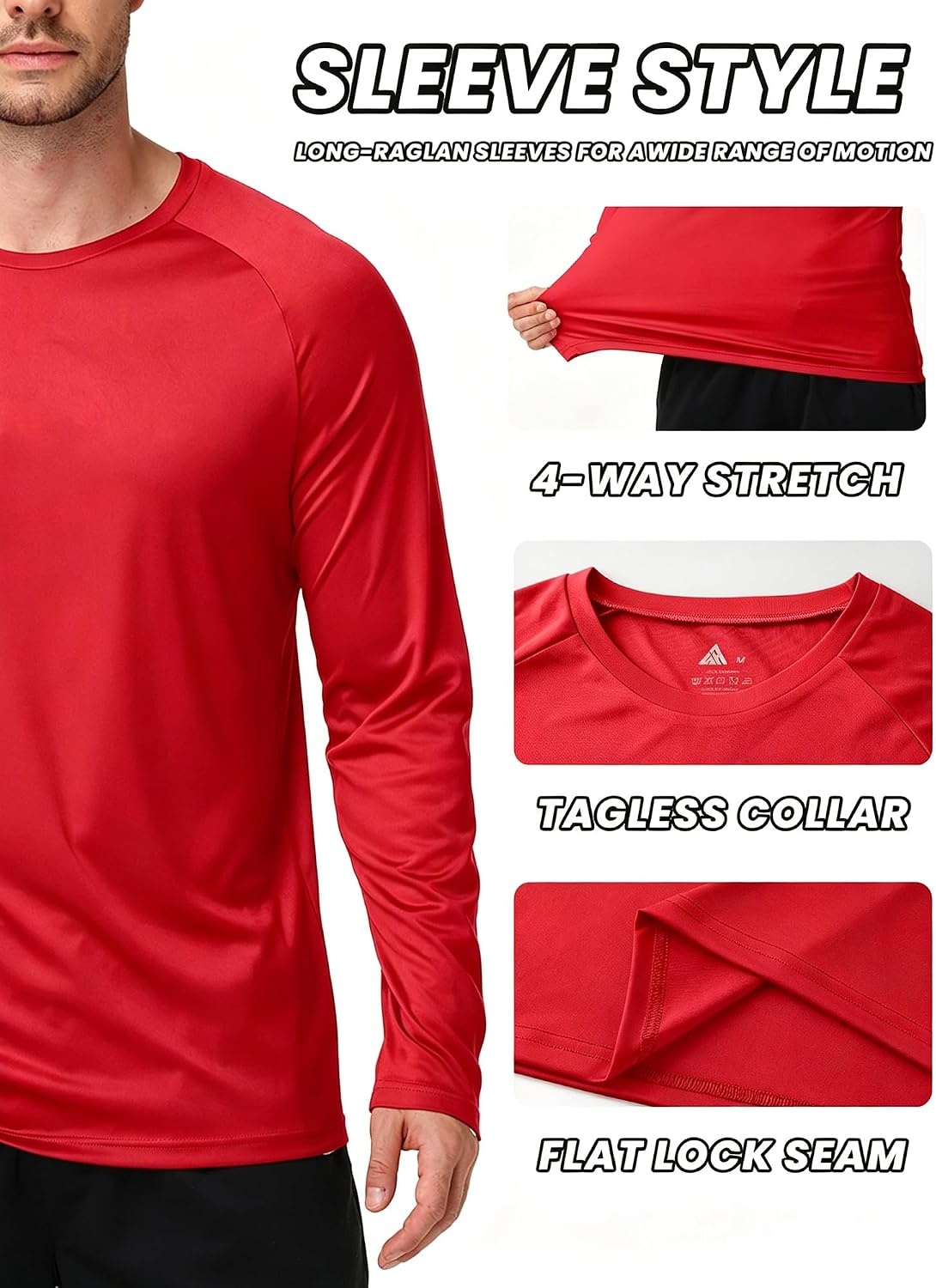 image:imageMens Quick Dry Athletic TShirts Long Sleeve UV Sun Shirts for HikingRed
