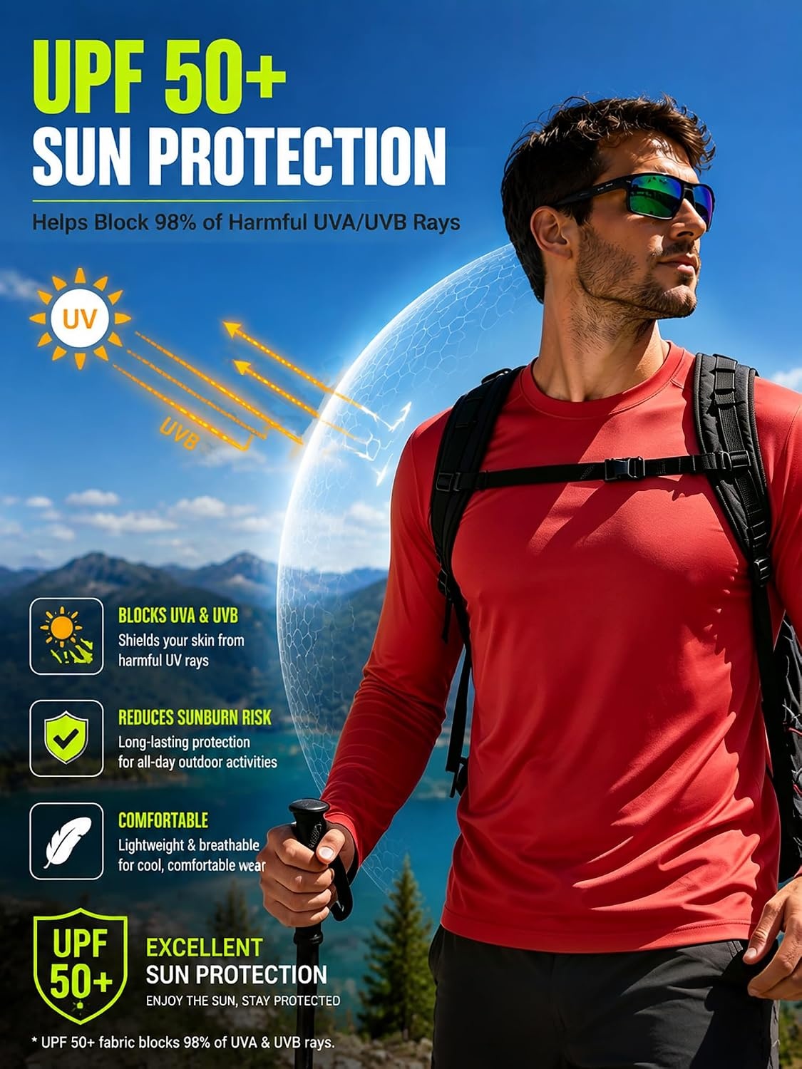 image:imageMens Quick Dry Athletic TShirts Long Sleeve UV Sun Shirts for HikingRed