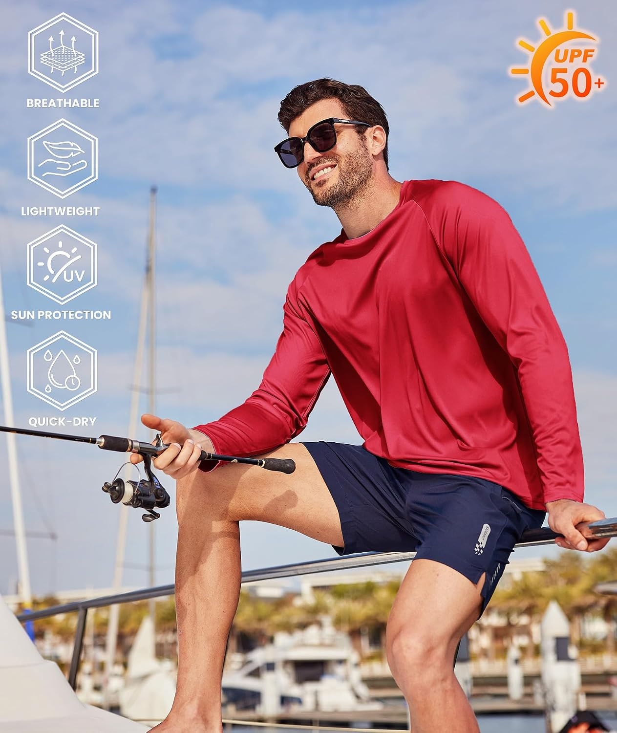image:imageMens Quick Dry Athletic TShirts Long Sleeve UV Sun Shirts for HikingRed