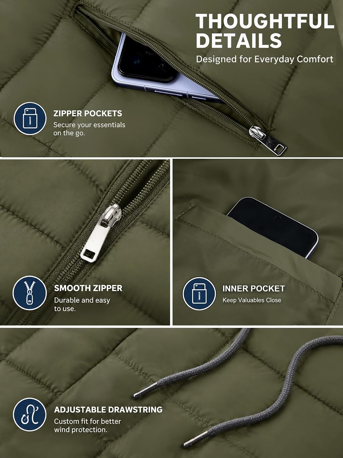 image:imagePuffer Jacket Men Lightweight Winter Coat Hooded Puffy Warm JacketArmy Green