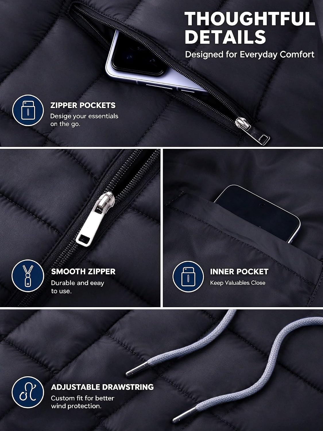 image:imagePuffer Jacket Men Lightweight Winter Coat Hooded Puffy Warm JacketBlack