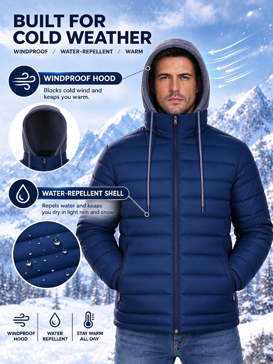 image:imagePuffer Jacket Men Lightweight Winter Coat Hooded Puffy Warm JacketDark Blue