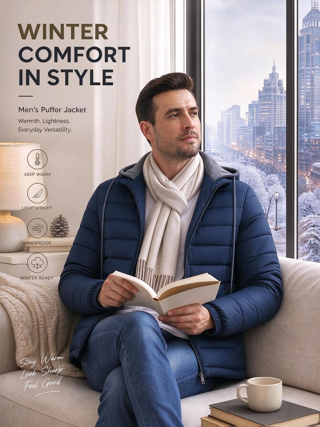 image:imagePuffer Jacket Men Lightweight Winter Coat Hooded Puffy Warm JacketDark Blue