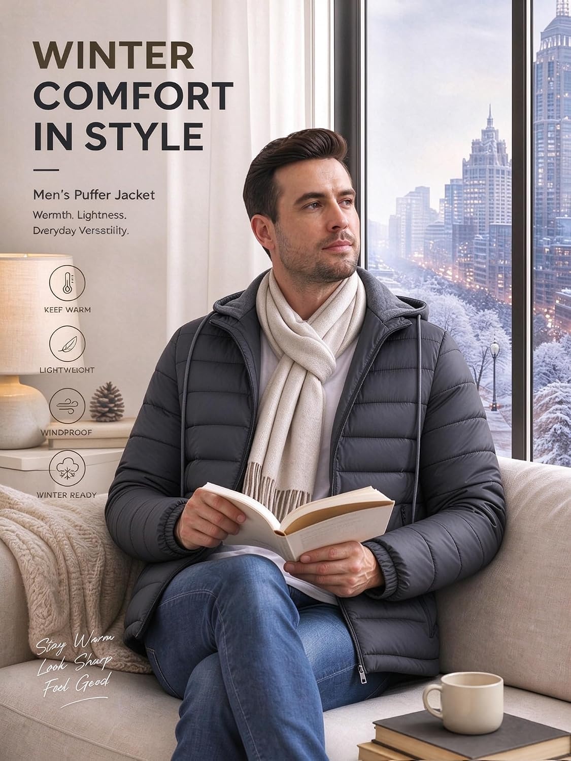 image:imagePuffer Jacket Men Lightweight Winter Coat Hooded Puffy Warm JacketDark Grey