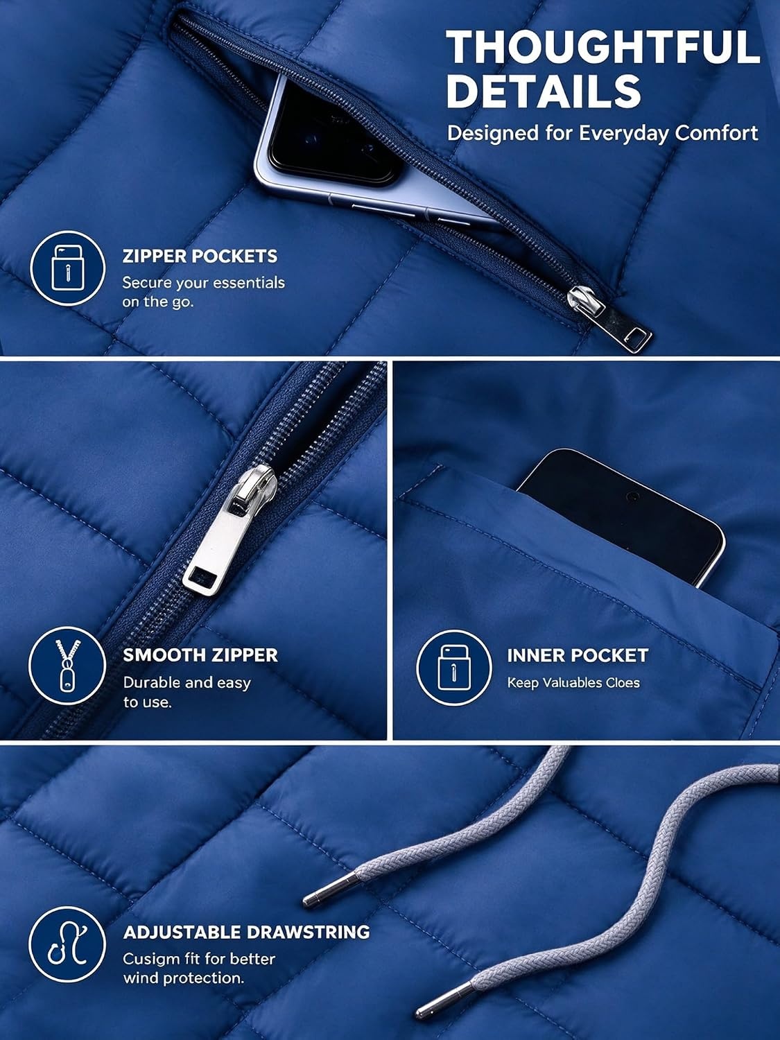 image:imagePuffer Jacket Men Lightweight Winter Coat Hooded Puffy Warm JacketNavy Blue