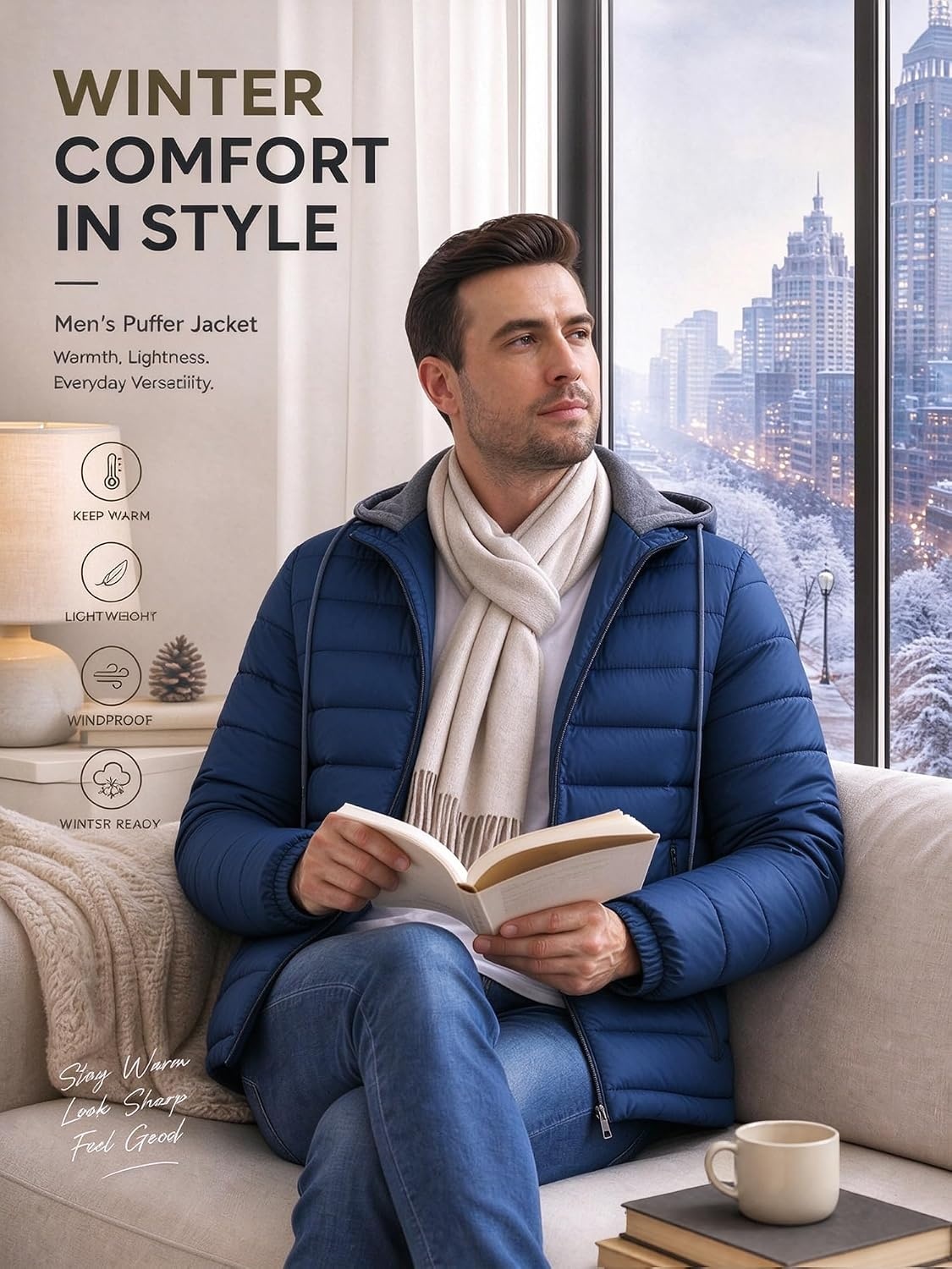 image:imagePuffer Jacket Men Lightweight Winter Coat Hooded Puffy Warm JacketNavy Blue