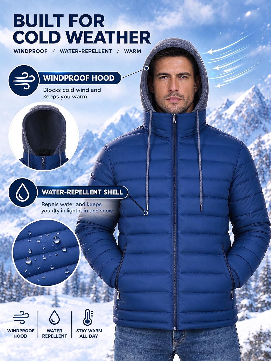 image:imagePuffer Jacket Men Lightweight Winter Coat Hooded Puffy Warm JacketNavy Blue