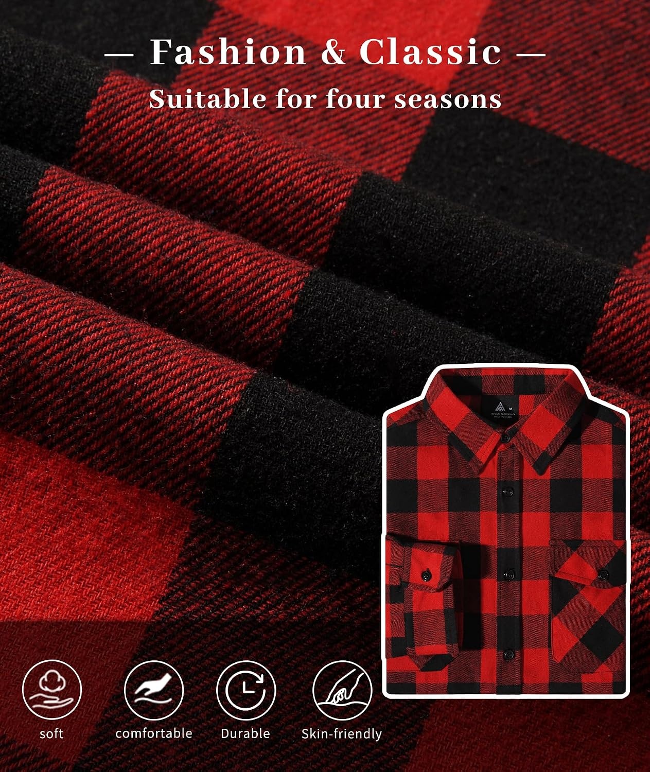 image:imageZITY 3 Pack Mens Flannel Plaid Collar Shirts Long Sleeve Button DownThree Blue Grey Red