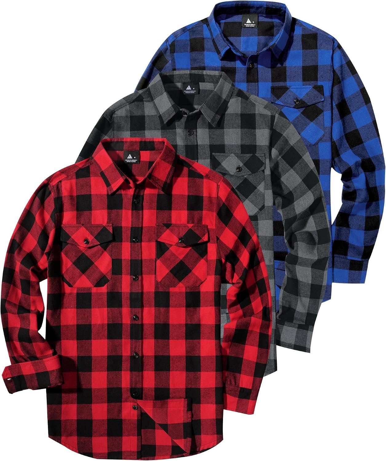 image:imageZITY 3 Pack Mens Flannel Plaid Collar Shirts Long Sleeve Button DownThree Blue Grey Red