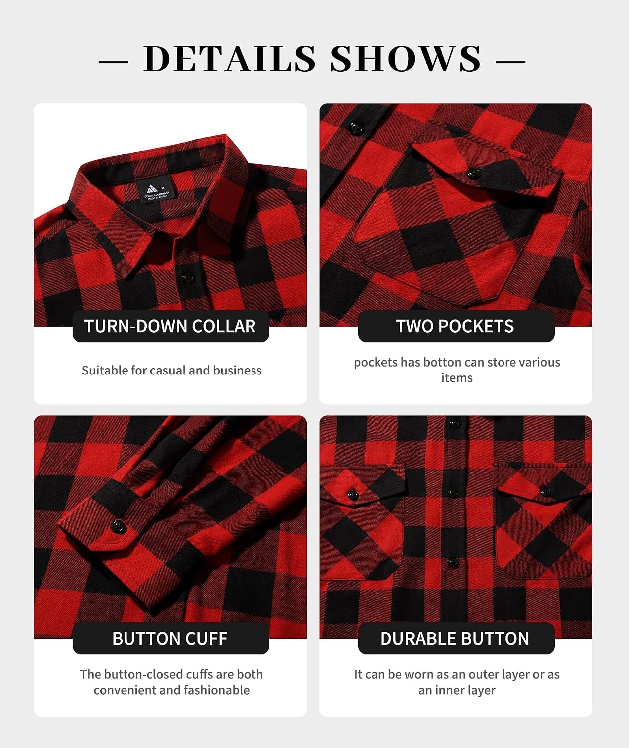 image:imageZITY 3 Pack Mens Flannel Plaid Collar Shirts Long Sleeve Button DownThree Blue Grey Red
