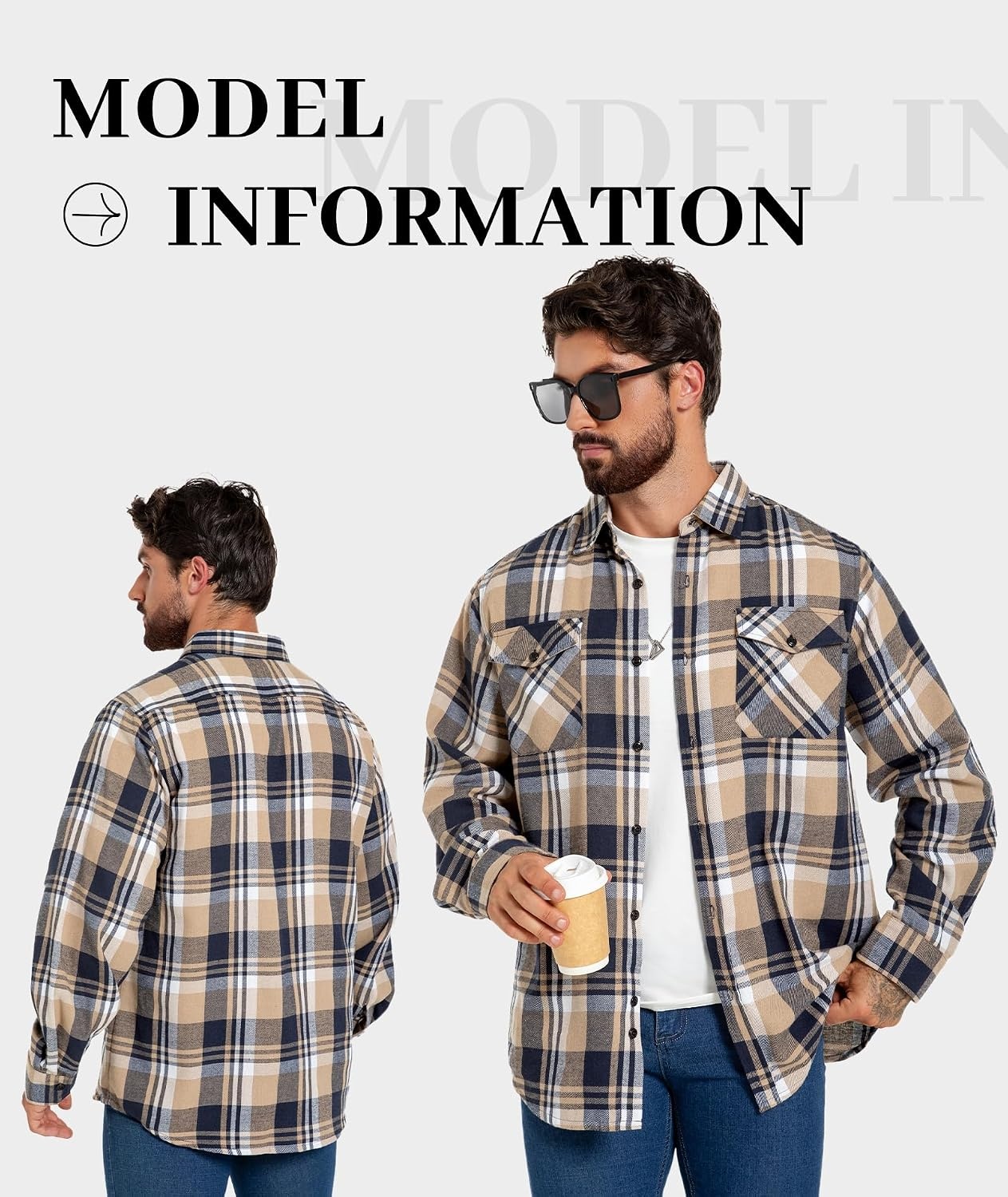 image:imageZITY 3 Pack Mens Flannel Plaid Collar Shirts Long Sleeve Button DownThree Blue Purple Beige