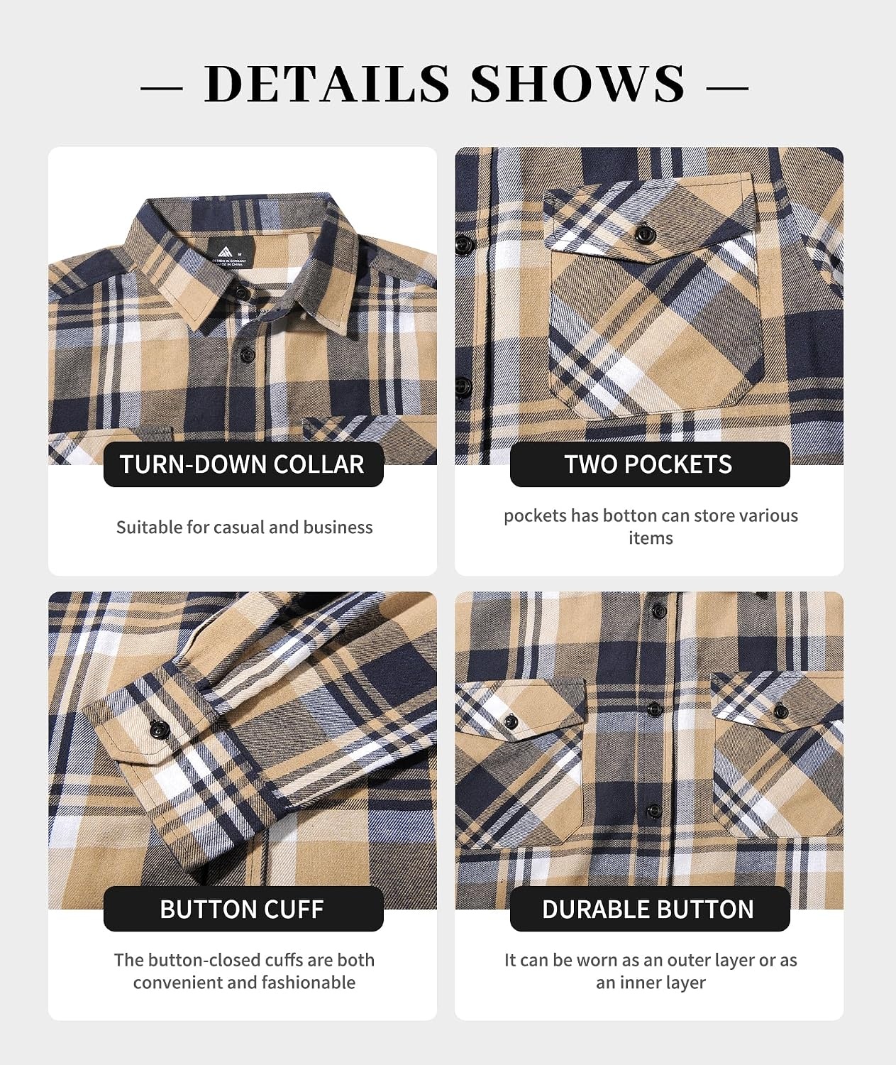image:imageZITY 3 Pack Mens Flannel Plaid Collar Shirts Long Sleeve Button DownThree Blue Purple Beige