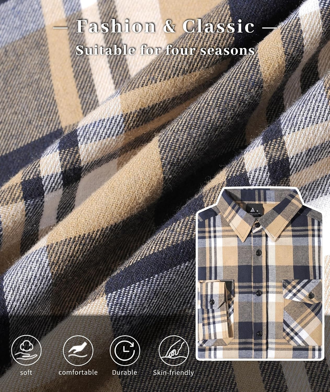 image:imageZITY 3 Pack Mens Flannel Plaid Collar Shirts Long Sleeve Button DownThree Blue Purple Beige