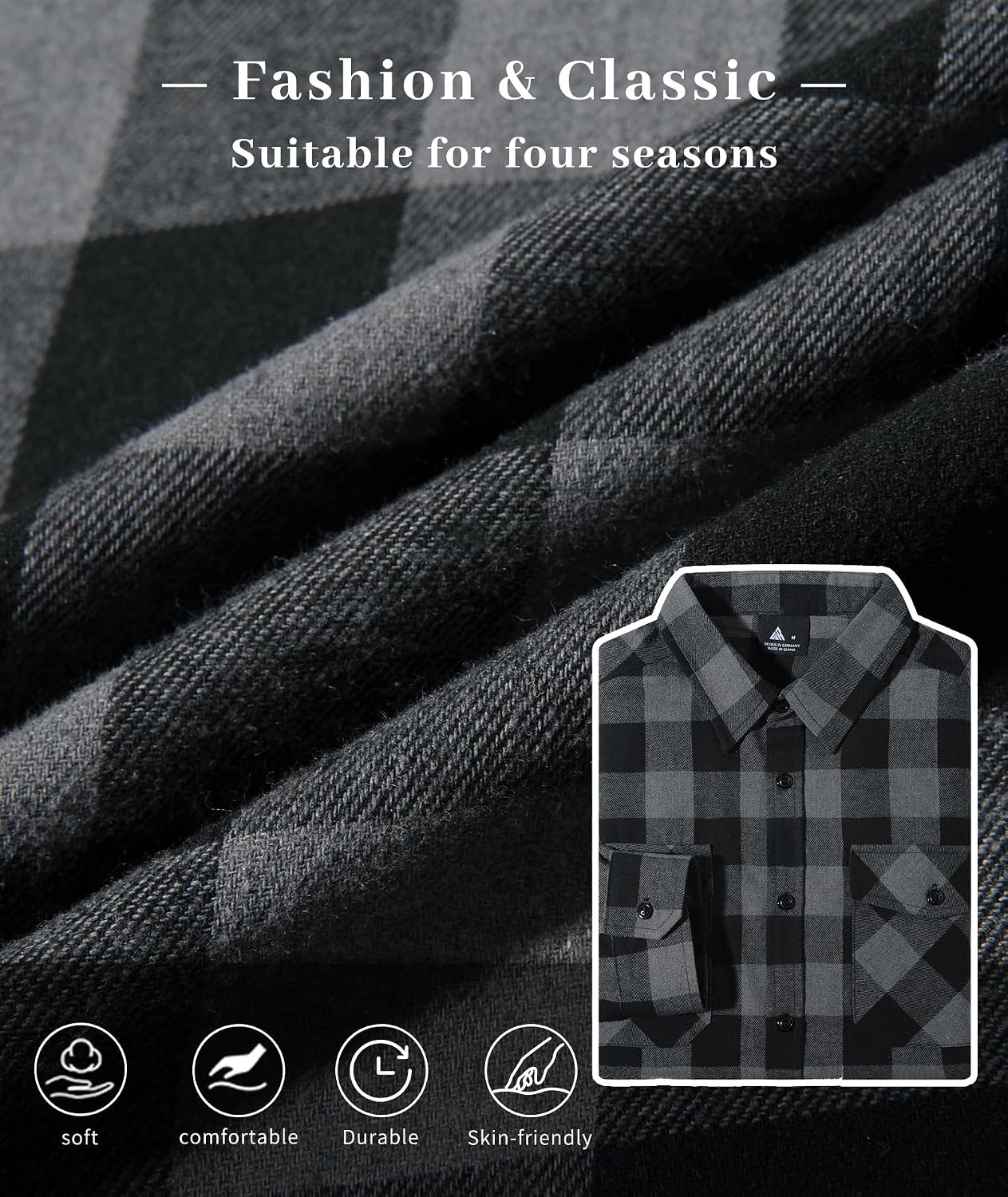 image:imageZITY 3 Pack Mens Flannel Plaid Collar Shirts Long Sleeve Button DownThree Grey Red Beige