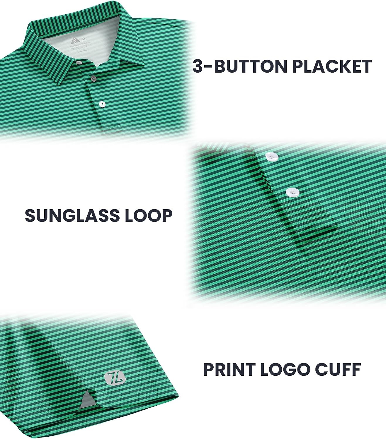 image:imageZITY 3 Pack Mens Golf Shirt Short Sleeve Performance Striped Polo ShirtsGreenBlueDark Blue Green