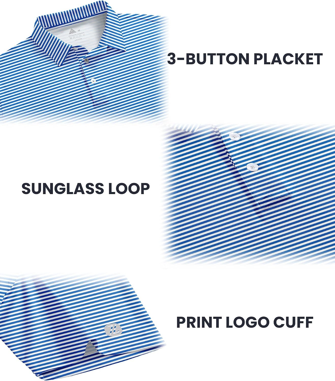 image:imageZITY 3 Pack Mens Golf Shirt Short Sleeve Performance Striped Polo ShirtsWhite BluePurpleBlue Green