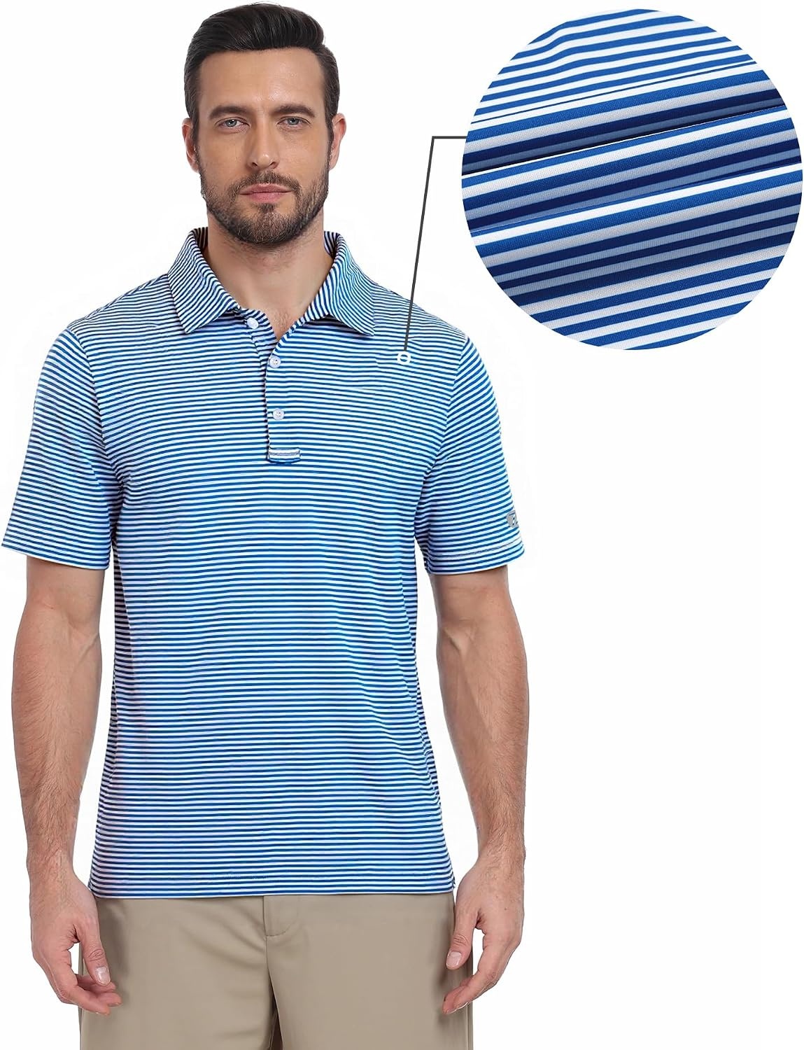 image:imageZITY 3 Pack Mens Golf Shirt Short Sleeve Performance Striped Polo ShirtsWhite BluePurpleBlue Green