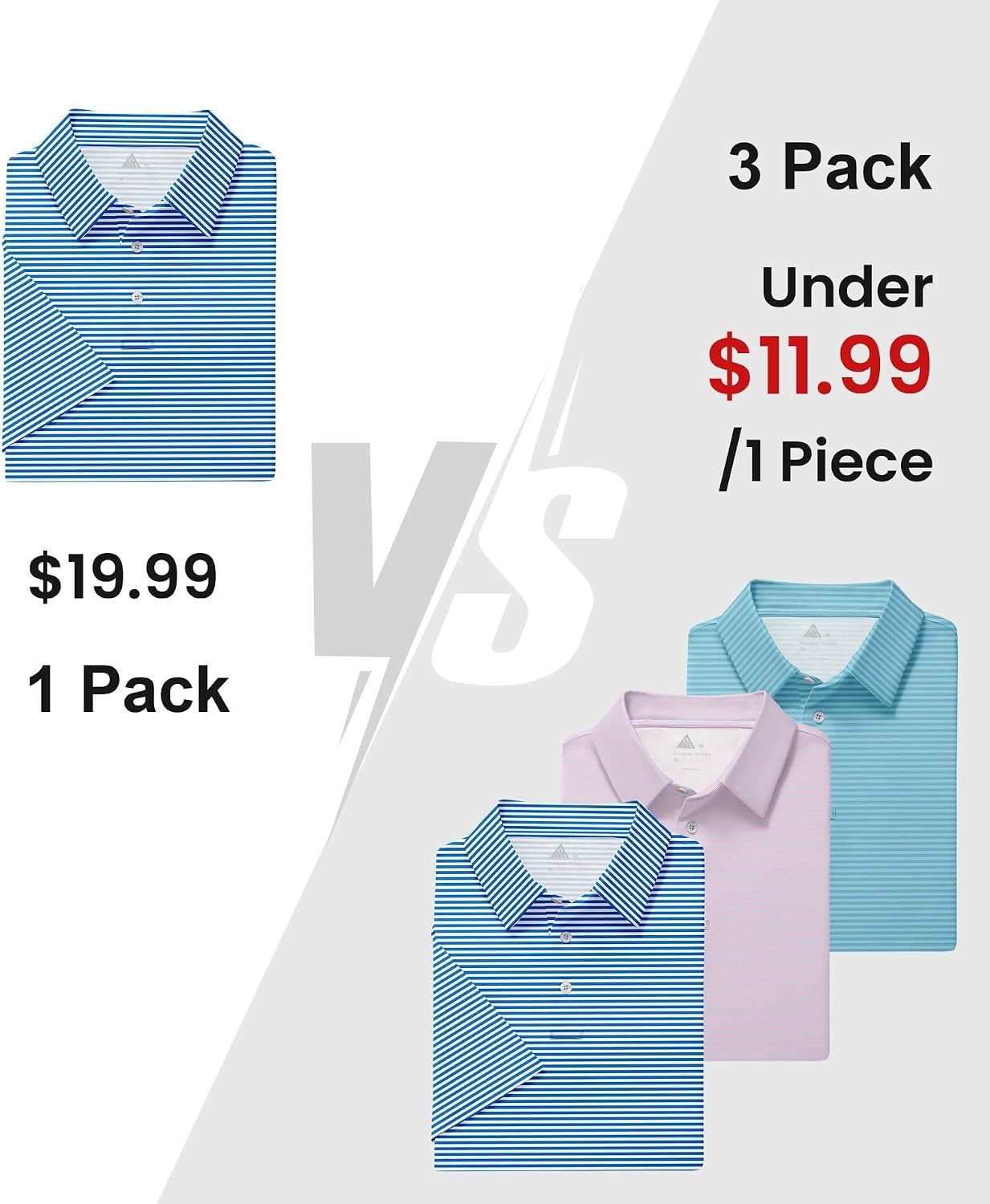 image:imageZITY 3 Pack Mens Golf Shirt Short Sleeve Performance Striped Polo ShirtsWhite BluePurpleBlue Green