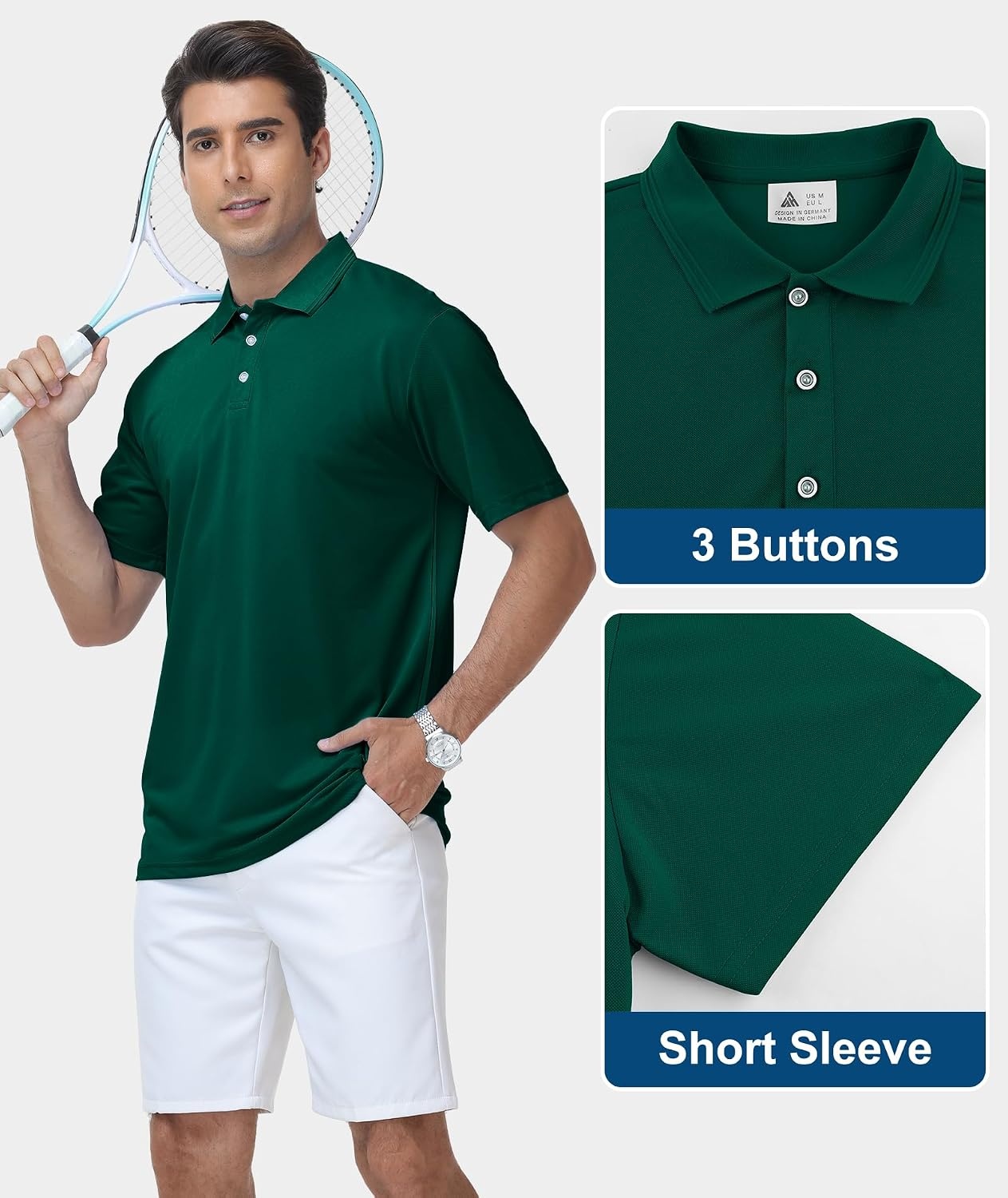 image:imageZITY 3 Pack Polo Shirts for Men Short Sleeve Daily Casual Performance Golf ShirtsBlackGreenNavy