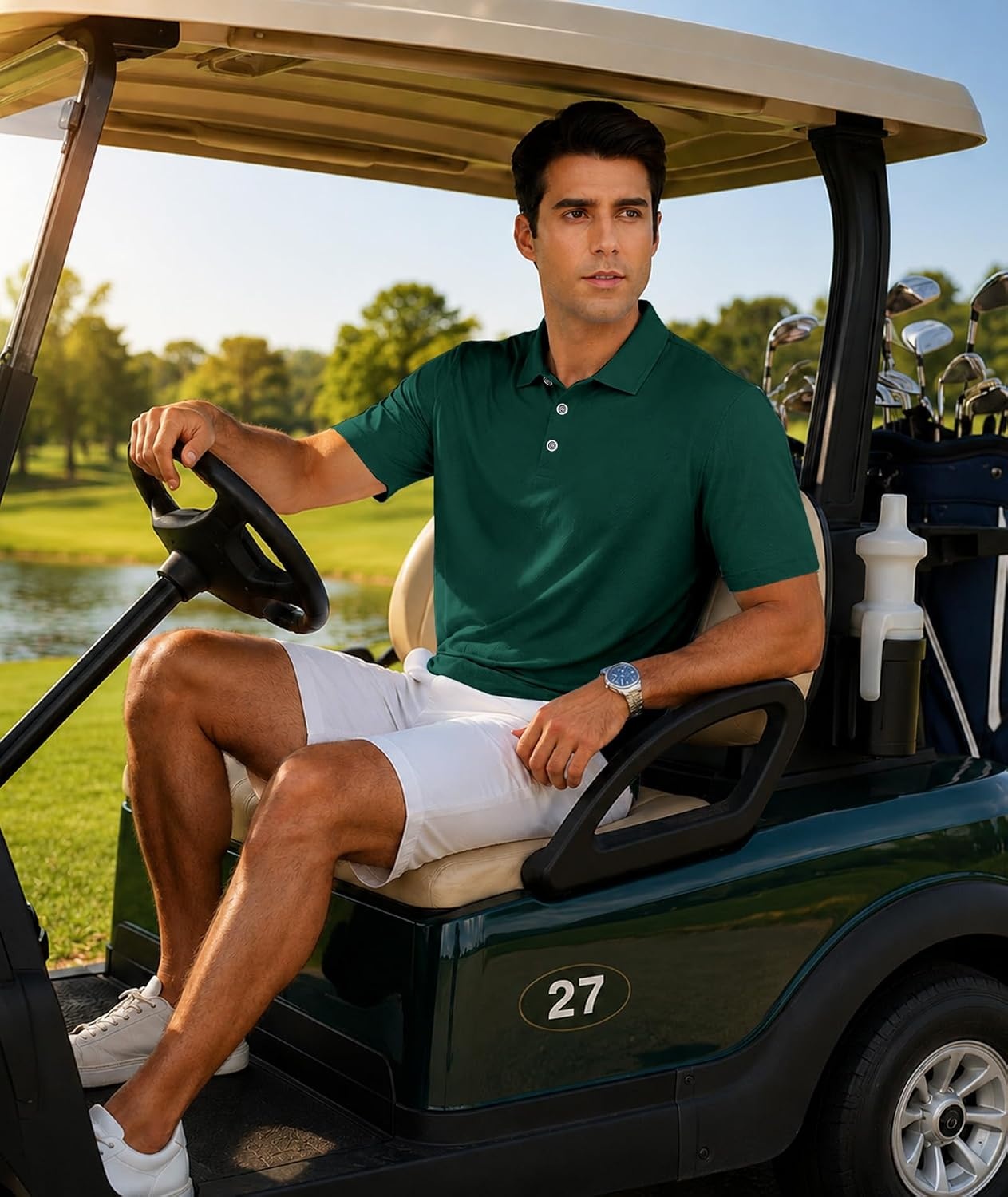 image:imageZITY 3 Pack Polo Shirts for Men Short Sleeve Daily Casual Performance Golf ShirtsBlackGreenNavy